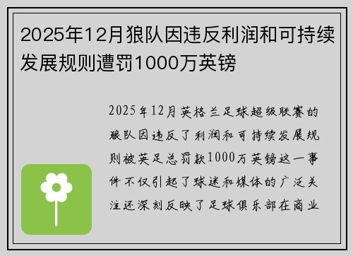 2025年12月狼队因违反利润和可持续发展规则遭罚1000万英镑 2025年12月狼队因违反利润和可持续发展规则遭罚1000万英镑